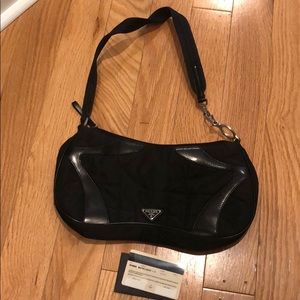 Prada black nylon and leather shoulder bag
